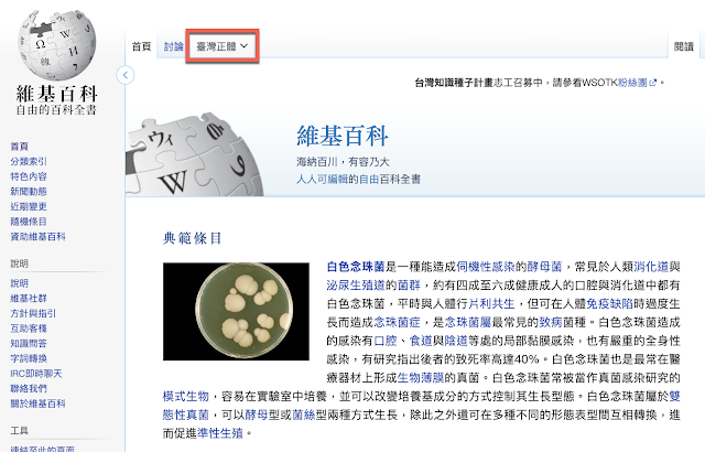 確認網頁上方的中文是「臺灣正體」版本