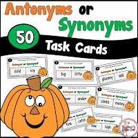  Pumpkin Antonym and Synonym Task Cards