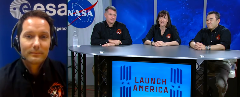 NASA’s Crew-2 Post-Mission news conference. Thomas Pasquet, Shane Kimbrough, Megan McArthur and Akihiko Hoshide. NASA/ESA/JAXA, 15 November 2021.
