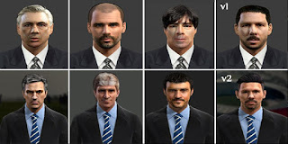 Faces: Ancelotti, Guardiola, Joachim Low, Diego Simeone, Mourinho, Manuel Pellegrini, Luis Enrique, Pes 2013