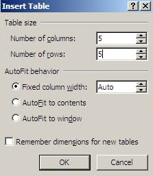 Insert table command