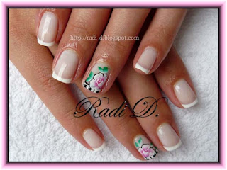 Piano- french and roses on short natural nails