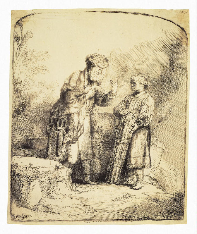 Abraham and Isaak by Rembrandt Harmenszoon van Rijn - Christianity, Religious Art Prints from Hermitage Museum