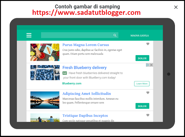 Contoh " gambar di samping " pada unit iklan infeed yang tayang dibagian postingan blog