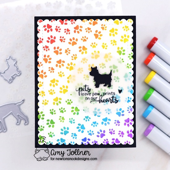 Pets leave paw prints on our hearts by Amy features Furr-ever Friends, Dog Silhouette, Petite Paw Prints, Circle Frames, and Frames & Flags by Newton's Nook Designs; #inkypaws, #newtonsnook, #sympathycards, #dogcards, #rainbowcards, #cardmaking, #cardchallenge