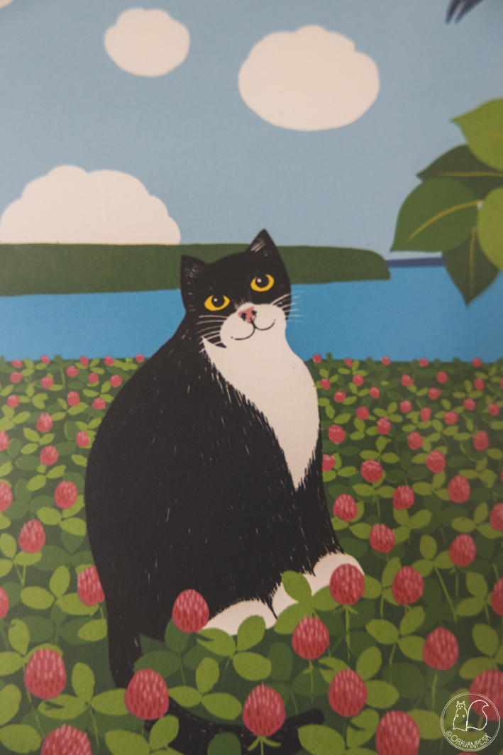 Mustavalkoinen kissa – yksityiskohta Martti Lehdon taulusta Kissa ja Harakka.