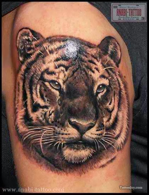 realistic tiger tattoo on the arm