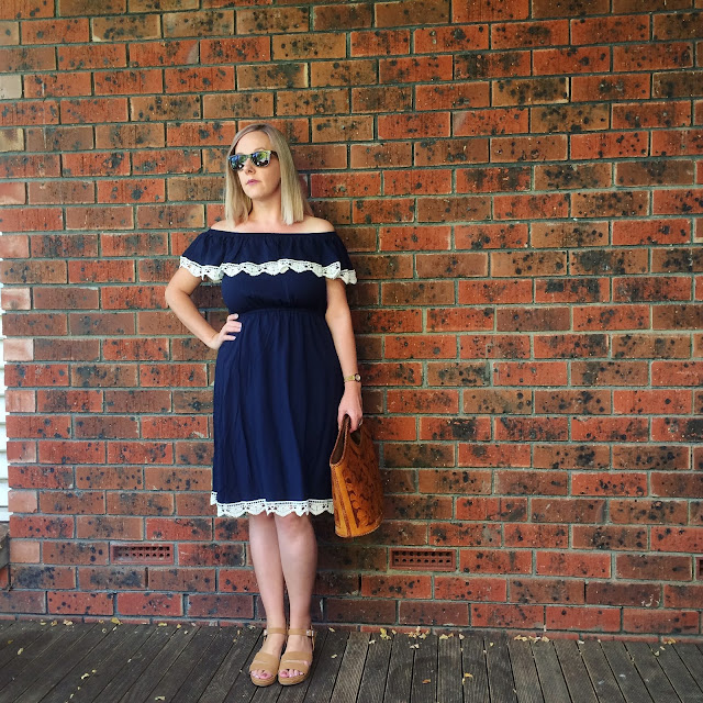 Crossroads off-the shoulder dress | Beth at Almost Posh