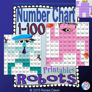  Number Chart Robots 1 - 100 Renee Dawn