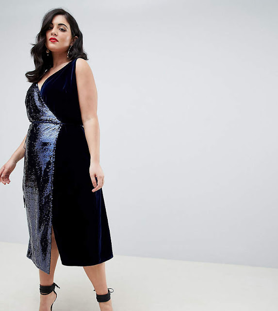 ASOS DESIGN Curve sequin and velvet cami wrap midi dress