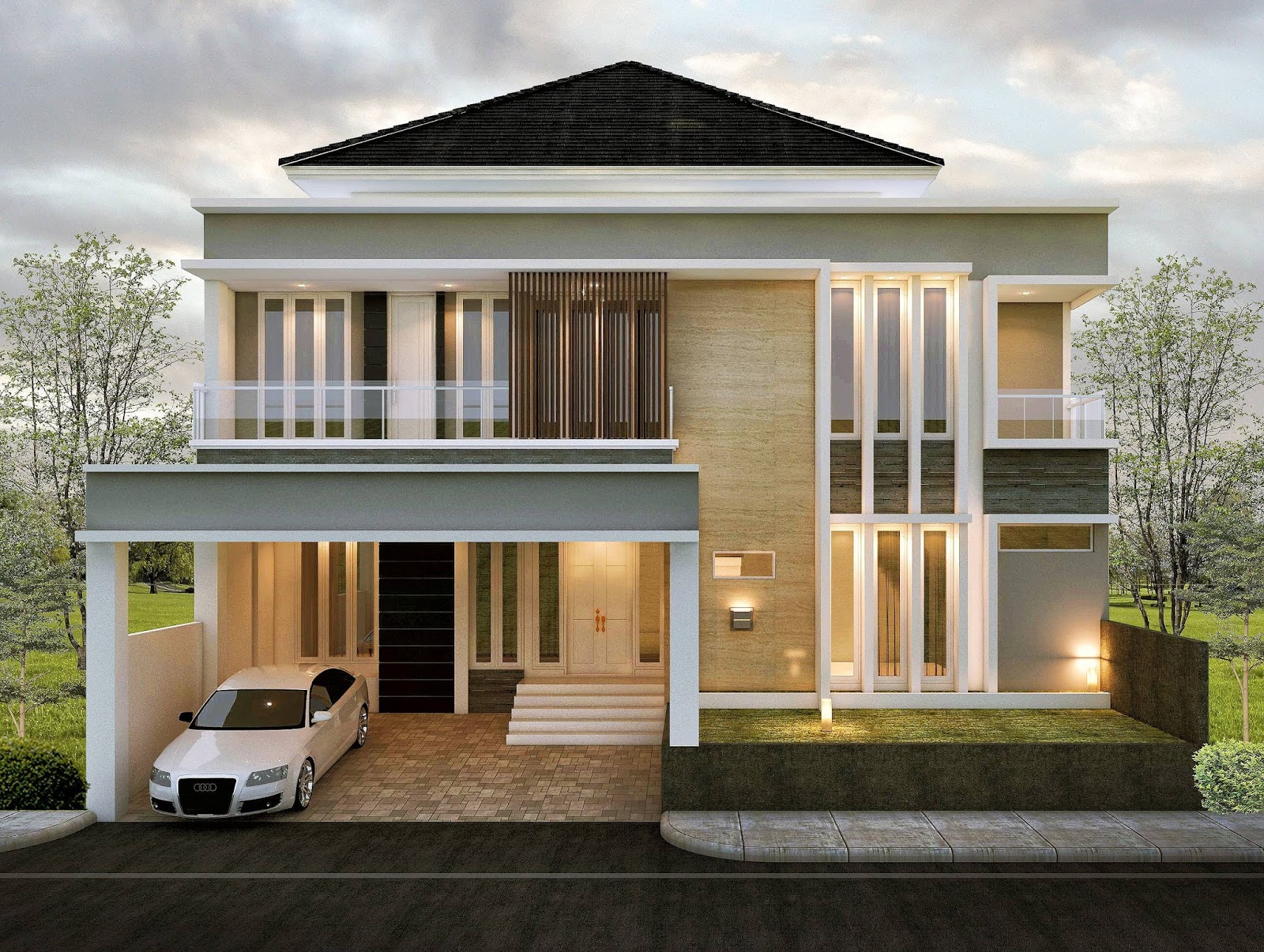Desain Rumah 2 Lantai Type 450 Lebar 15m