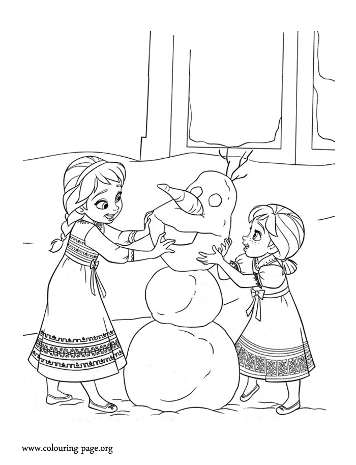 Ana y Elsa haciendo a Olaf 2.