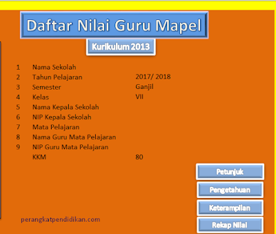 Download Aplikasi Excel Daftar Nilai Mata Pelajaran (Mapel) Smp Kurikulum 2013 Revisi 2017