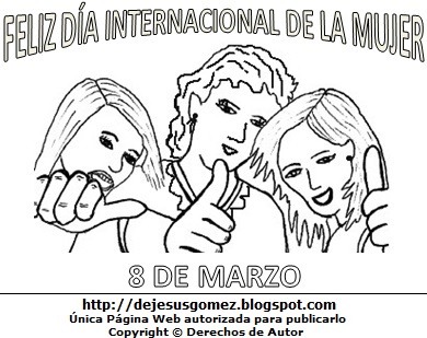 Imagen de mujeres por el Día Internacional de la Mujer para pintar colorear imprimir. Dibujo al Día Internacional de la Mujer de Jesús Gómez