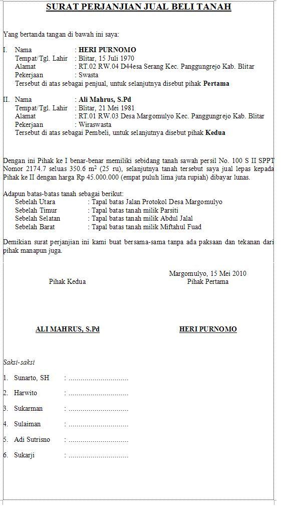 Contoh Surat Jual Beli