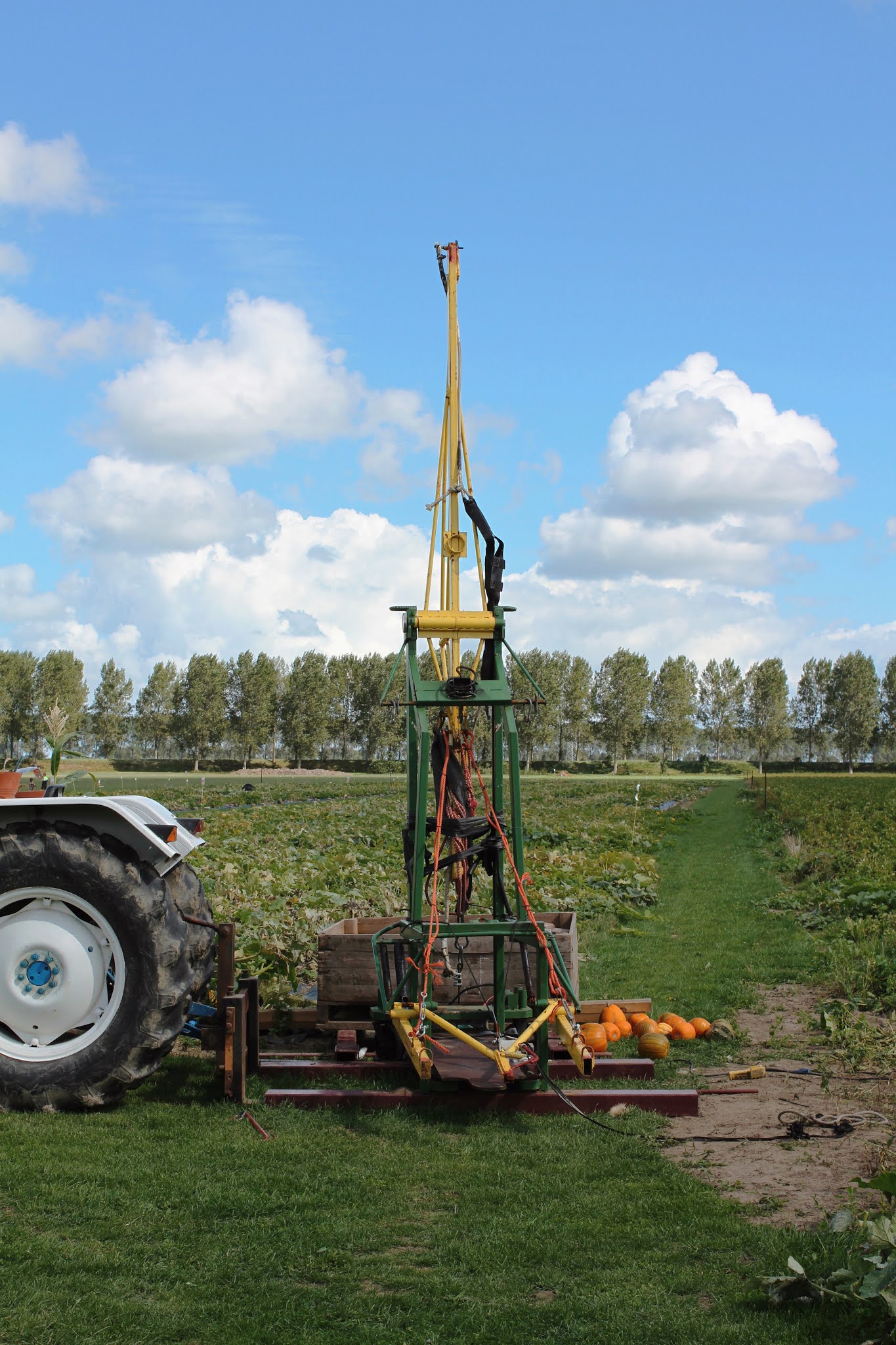 A big catapult fired off pumpkins into the patch