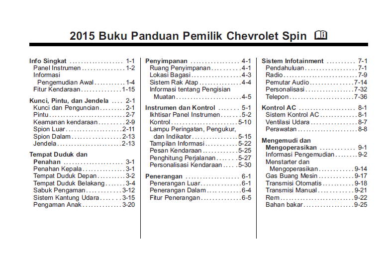 PART RESMI CHEVROLET: OWNERS MANUAL SPIN