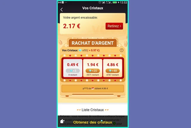 Application e-commerce Vova qui paye de l'argent aux utilisateurs