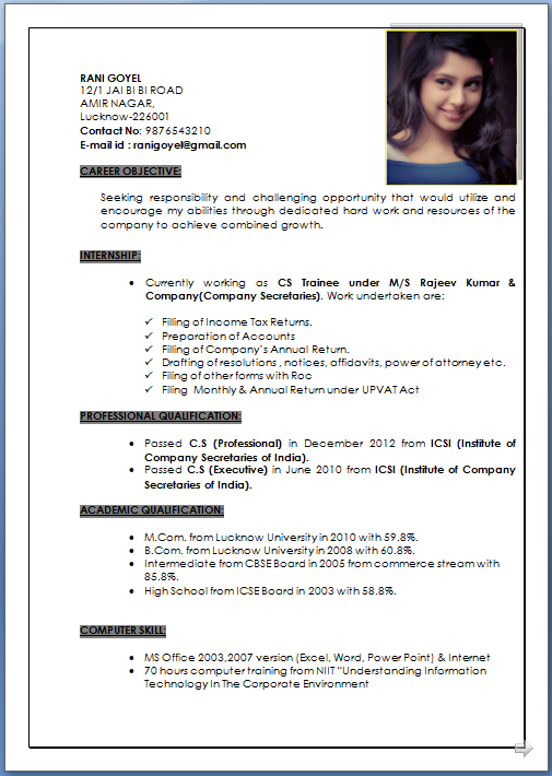 Sample Of Cv Pdf Resume