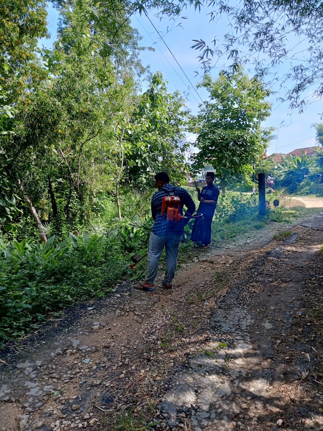 BAKTI SOSIAL, KKNS 02 LAKUKAN BERSIH-BERSIH DI SEPANJANG JALAN DESA BRINGIN 