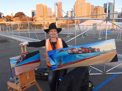 Jane Bennett oil painting of container ship 'Maersk Gateshead' at Barangaroo