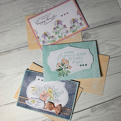 Three greeting cards using Stampin' Up! Hand-Penned Memories & More Card Packs