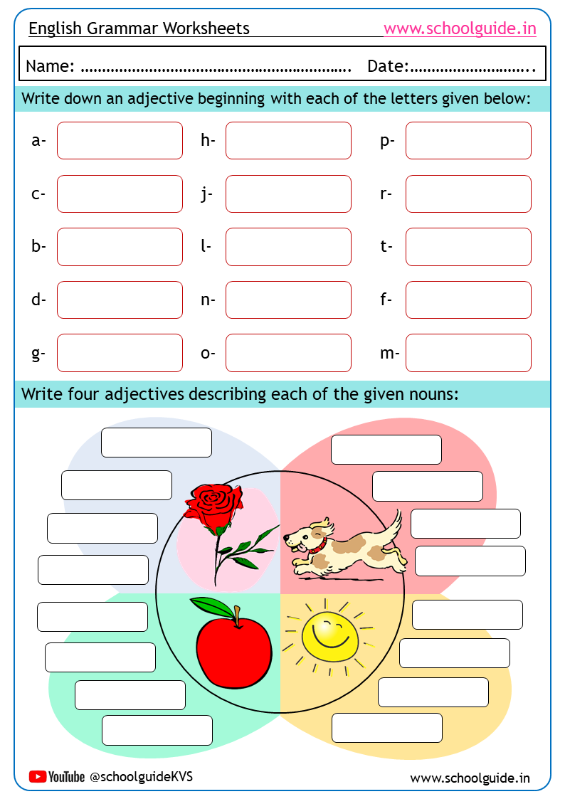 Free Printable Adjectives Worksheets