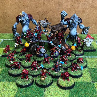 Converted Red Blood Bowl Snotling Team on Grass Bases