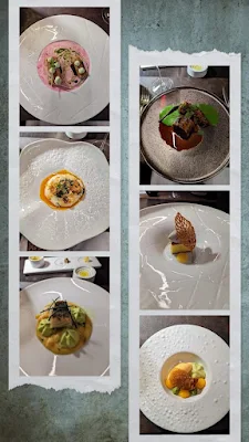 Collage of dishes from the tasting menu at Salpoente in Aveiro