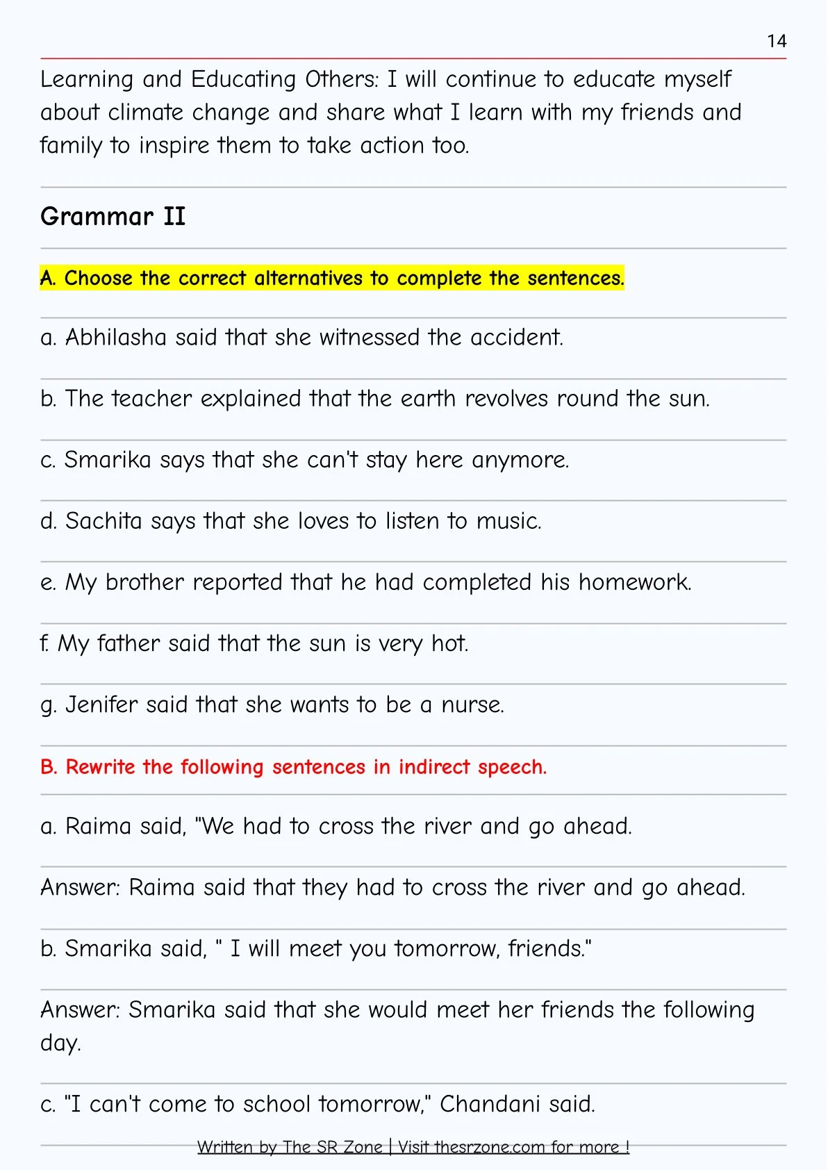 Class 10 English Guide Notes The SR Zone