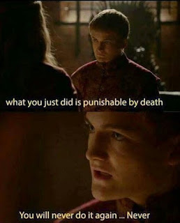 GOT GAME OF THRONES WHAT YOU JUST DID IS PUNISHABLE BY DEATH YOU WILL NEVER DO IT AGAIN