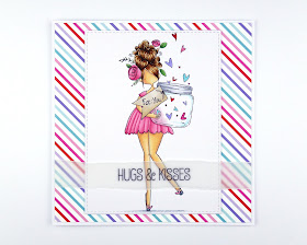 Handcrafted Valentine's Day card with girl with jar of hearts (image by Stamping Bella)