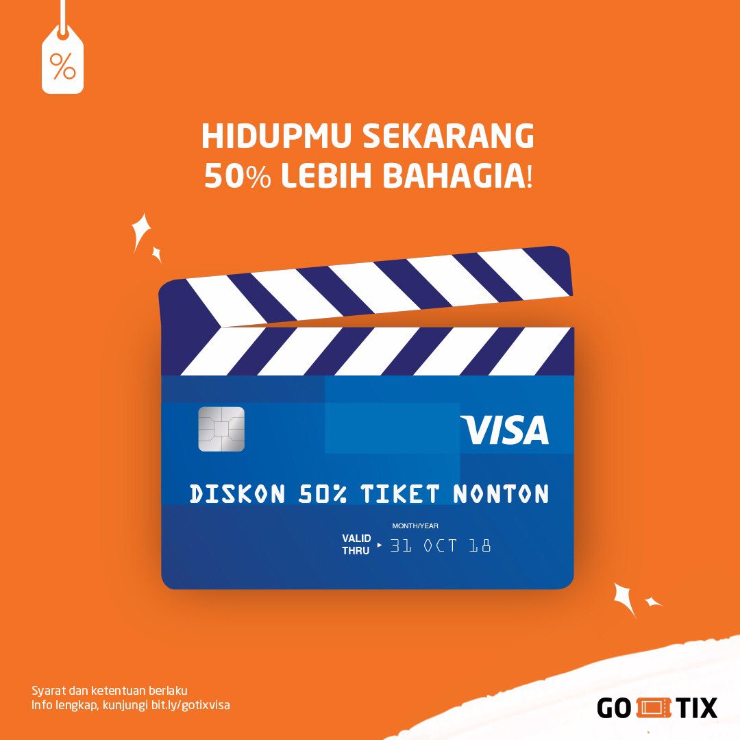 Gojek - Promo Diskon 50% Beli Tiket Bioskop Pakai VISA di GO-TIX (s.d 31 Okt 2018)