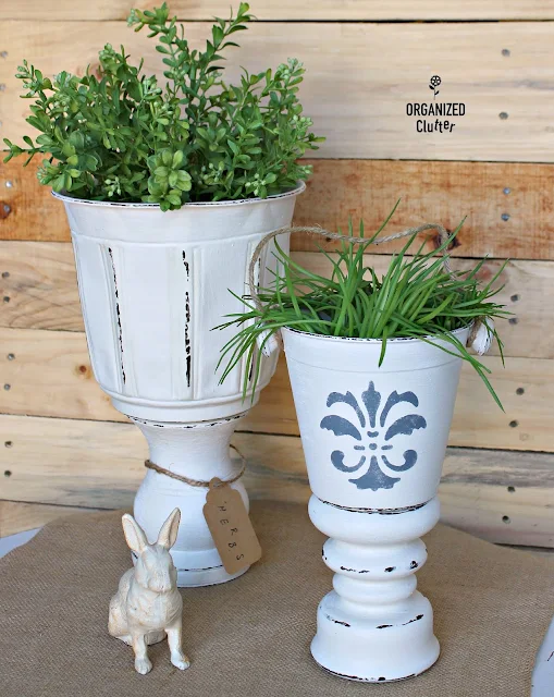 DIY Planter Urns from Thrift Shop Parts  #upcycle #repurposed #thriftshopmakeovers