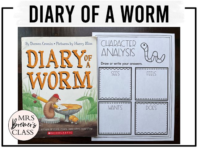 Diary of a Worm book activities unit with literacy printables, reading companion activities, and Diary of a Kid writing for Kindergarten, First Grade, and Second Grade