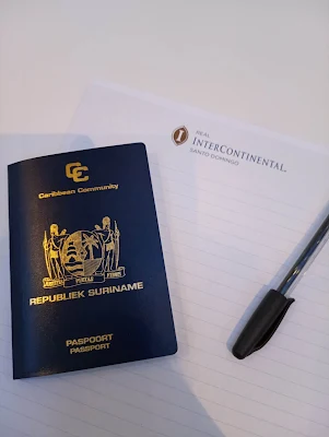 " Checking in with the Surinamese passport at the InterContinental hotel in the Dominican Republic"