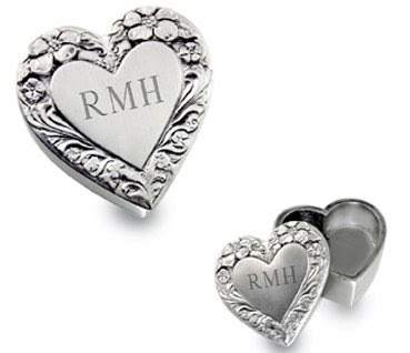 Pewter Engraved Floral Heart Box