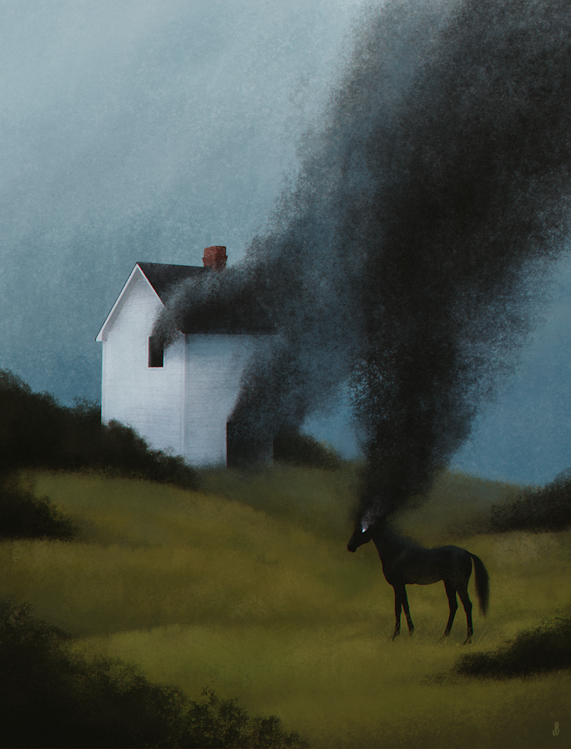 Misteriosas ilustraciones antropomórficas de perros, zorros y ciervos por Jenna Barton
