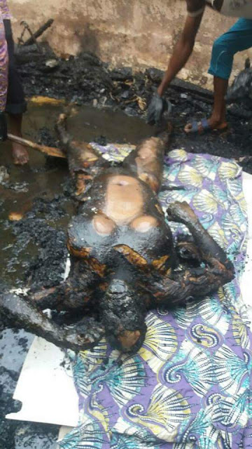 Graphic photo of the Nigerian Army female officer stabbed to death and set ablaze by her security guard in Edo