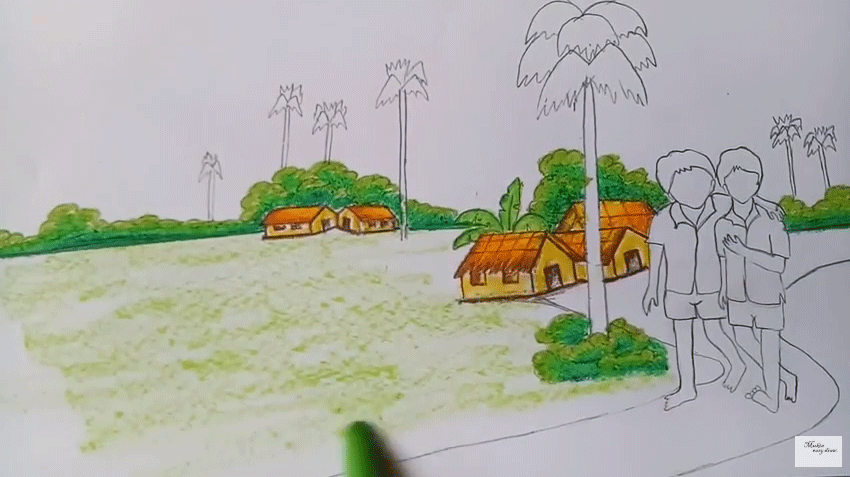 Cara menggambar pemandangan alam desa nan indah dengan mudah