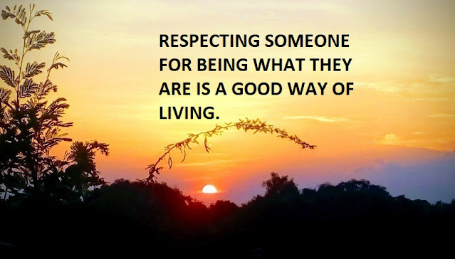 RESPECTING SOMEONE FOR BEING WHAT THEY ARE IS A GOOD WAY OF LIVING.