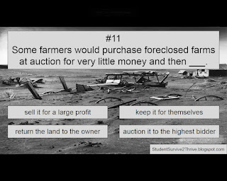 Some farmers would purchase foreclosed farms at auction for very little money and then ___. Answer choices include: sell it for a large profit, keep it for themselves, return the land to the owner, auction it to the highest bidder