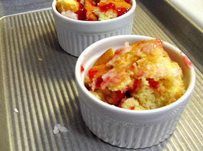 Doughnut bread pudding prepping to bake