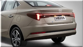 Vista traseira do Hyundai HB20S 2023, mostrando as lanternas e o para-choque traseiro.