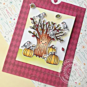 Sunny Studio Stamps: Sliding Window Dies Happy Harvest Autumn Themed Happy Tree Card by Franci Vignoli