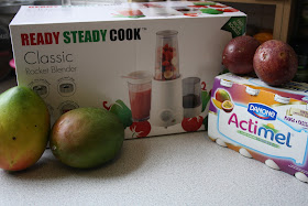 A promotional parcel compliments of Actimel with yogurt, fresh fruit and a smoothie maker