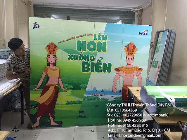 Thi công backdrop PP bồi formex gấp 4 cho Bitis