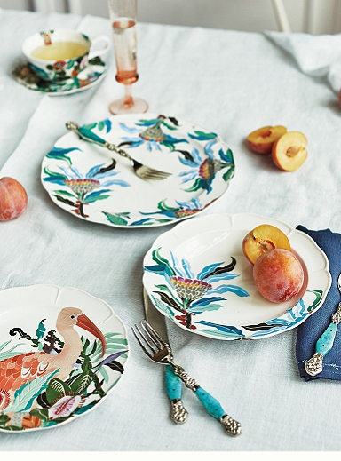 colorful bohemian kitchen furniture and decor including dinner ware and glasses from Anthropologie