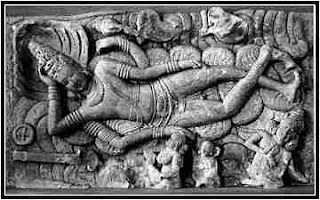 Vishnu lying on the many-headed cobra, Ananta (Sesha) Aihole, Karnataka.