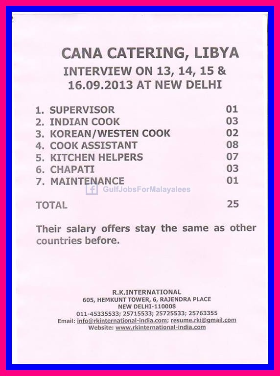 CANA Catering Libya Job Vacancies